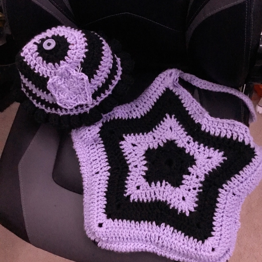Star crochet set. crochet star bag and flower hat